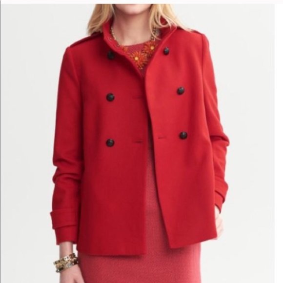 Banana Republic Red Wool Swing Pea Coat 